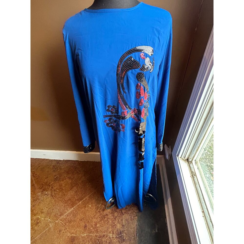 Women's Blue Embellished Abaya 46 Bird Floral Sequin EUC XS/S